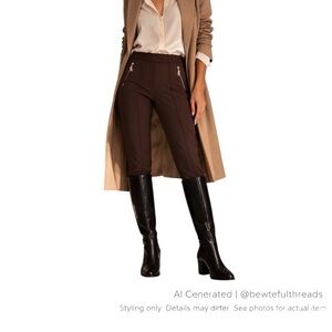 Chocolate Brown Equestrian Stirrup Pants Parisian Minimalist Slim Leg Trousers